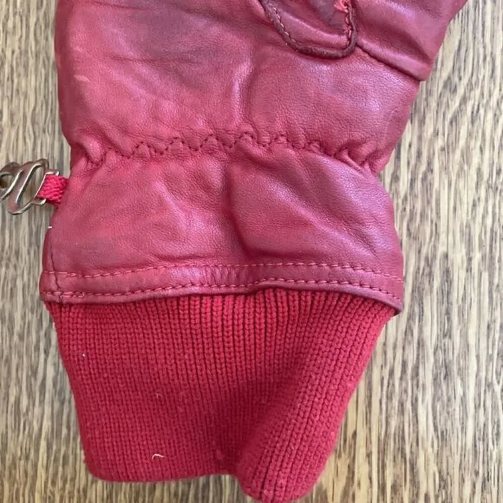 Vintage Grandoe Red Leather Ski Gloves Snowboarding Winter Ladies‎ *READ*